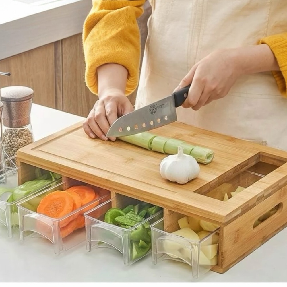 NEW! Bamboo cutting board box containers
